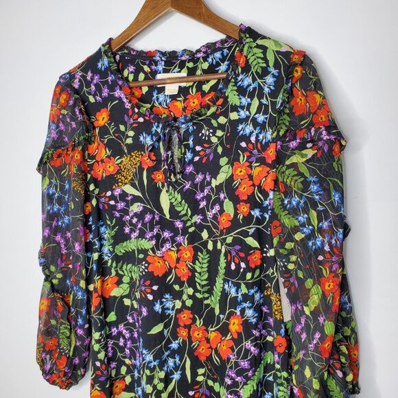 Maeve Anthropologie Womens Jacquin Peasant Floral Blouse Size M Black Boho NWT - Picture 2 of 9